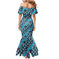 Polynesian Monstera Tiare Floral Mermaid Dress Dark Teal Tropical Plaid - Polynesian Pride