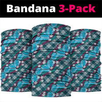 Polynesian Monstera Tiare Floral Neck Gaiter Dark Teal Tropical Plaid - Polynesian Pride