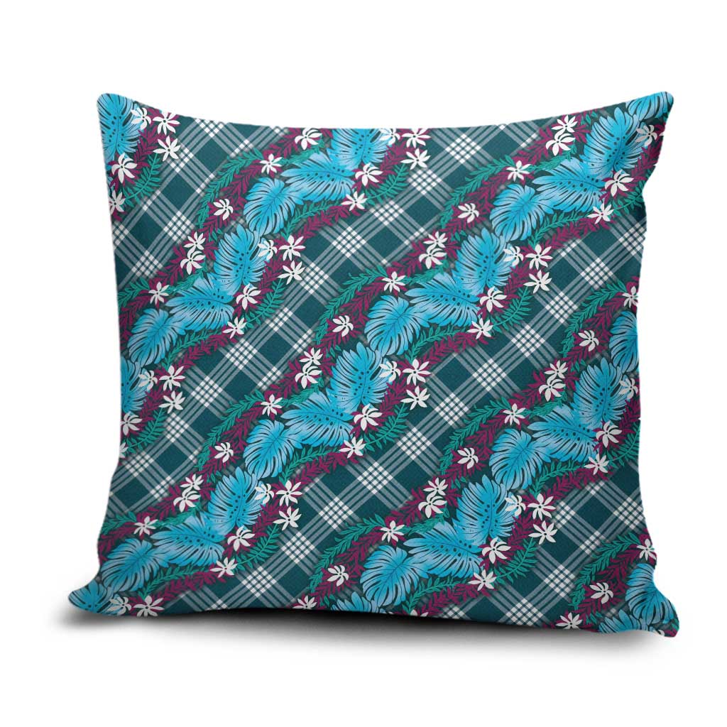 Polynesian Monstera Tiare Floral Pillow Cover Dark Teal Tropical Plaid LT01 Teal - Polynesian Pride
