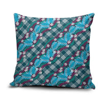Polynesian Monstera Tiare Floral Pillow Cover Dark Teal Tropical Plaid - Polynesian Pride
