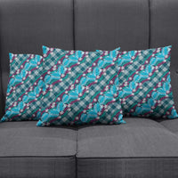 Polynesian Monstera Tiare Floral Pillow Cover Dark Teal Tropical Plaid - Polynesian Pride