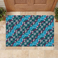 Polynesian Monstera Tiare Floral Rubber Doormat Dark Teal Tropical Plaid - Polynesian Pride