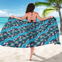 Polynesian Monstera Tiare Floral Sarong Dark Teal Tropical Plaid - Polynesian Pride
