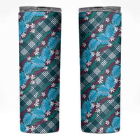 Polynesian Monstera Tiare Floral Skinny Tumbler Dark Teal Tropical Plaid - Polynesian Pride