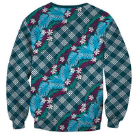 Polynesian Monstera Tiare Floral Sweatshirt Dark Teal Tropical Plaid - Polynesian Pride