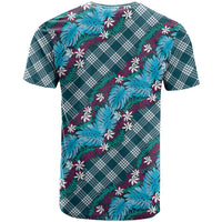 Polynesian Monstera Tiare Floral T Shirt Dark Teal Tropical Plaid - Polynesian Pride