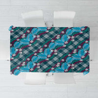 Polynesian Monstera Tiare Floral Tablecloth Dark Teal Tropical Plaid - Polynesian Pride