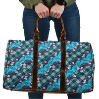 Polynesian Monstera Tiare Floral Travel Bag Dark Teal Tropical Plaid - Polynesian Pride