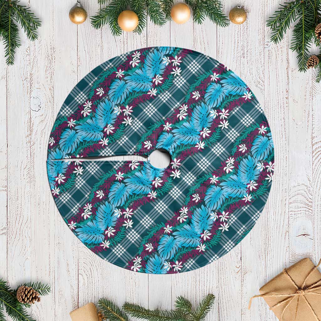Polynesian Monstera Tiare Floral Tree Skirt Dark Teal Tropical Plaid LT01 Casual Teal - Polynesian Pride