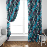 Polynesian Monstera Tiare Floral Window Curtain Dark Teal Tropical Plaid - Polynesian Pride
