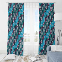 Polynesian Monstera Tiare Floral Window Curtain Dark Teal Tropical Plaid - Polynesian Pride