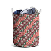 Polynesian Monstera Tiare Floral Laundry Basket Burgundy Tropical Plaid - Polynesian Pride