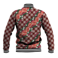 Polynesian Monstera Tiare Floral Baseball Jacket Burgundy Tropical Plaid - Polynesian Pride