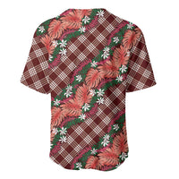 Polynesian Monstera Tiare Floral Baseball Jersey Burgundy Tropical Plaid - Polynesian Pride