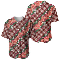 Polynesian Monstera Tiare Floral Baseball Jersey Burgundy Tropical Plaid - Polynesian Pride