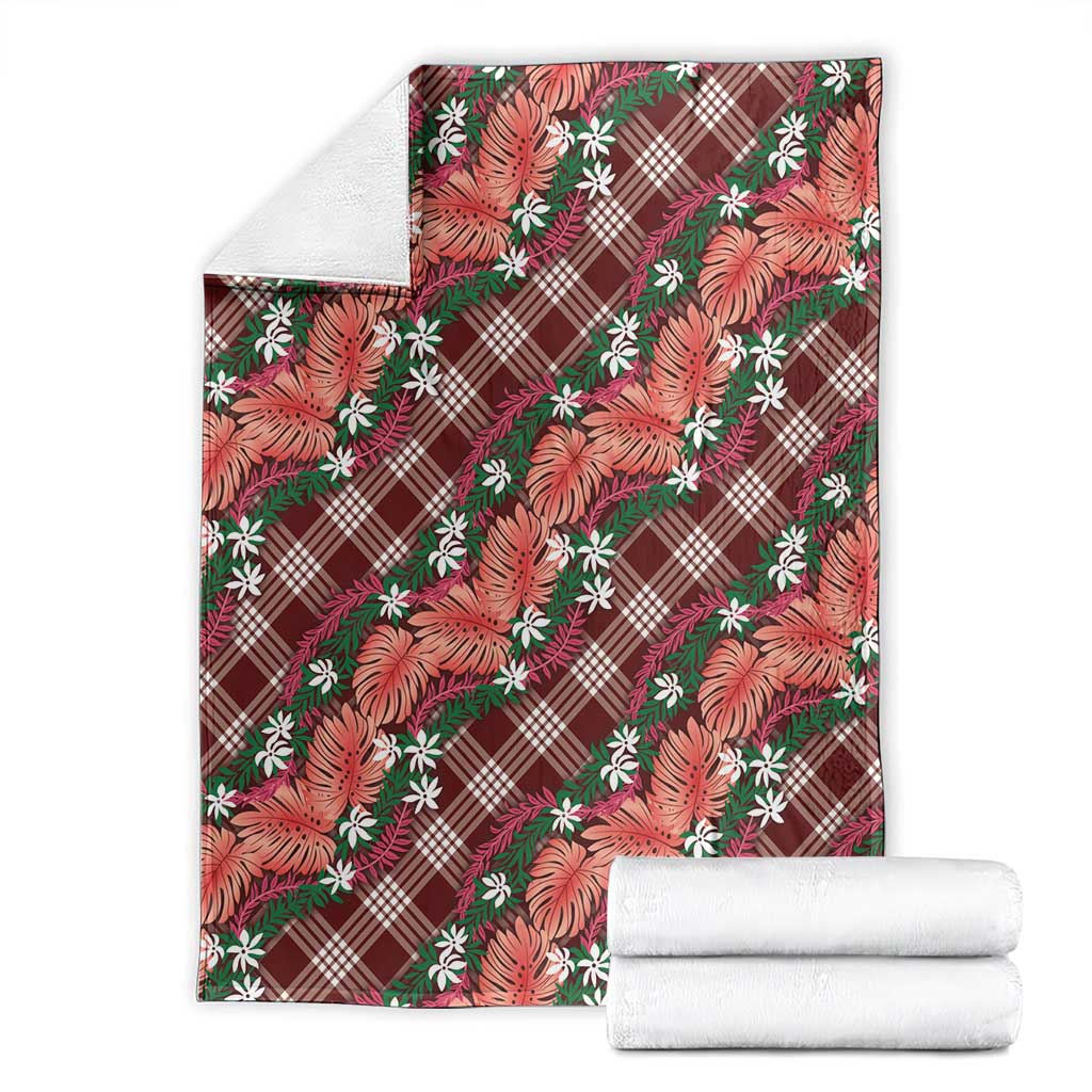 Polynesian Monstera Tiare Floral Blanket Burgundy Tropical Plaid - Polynesian Pride