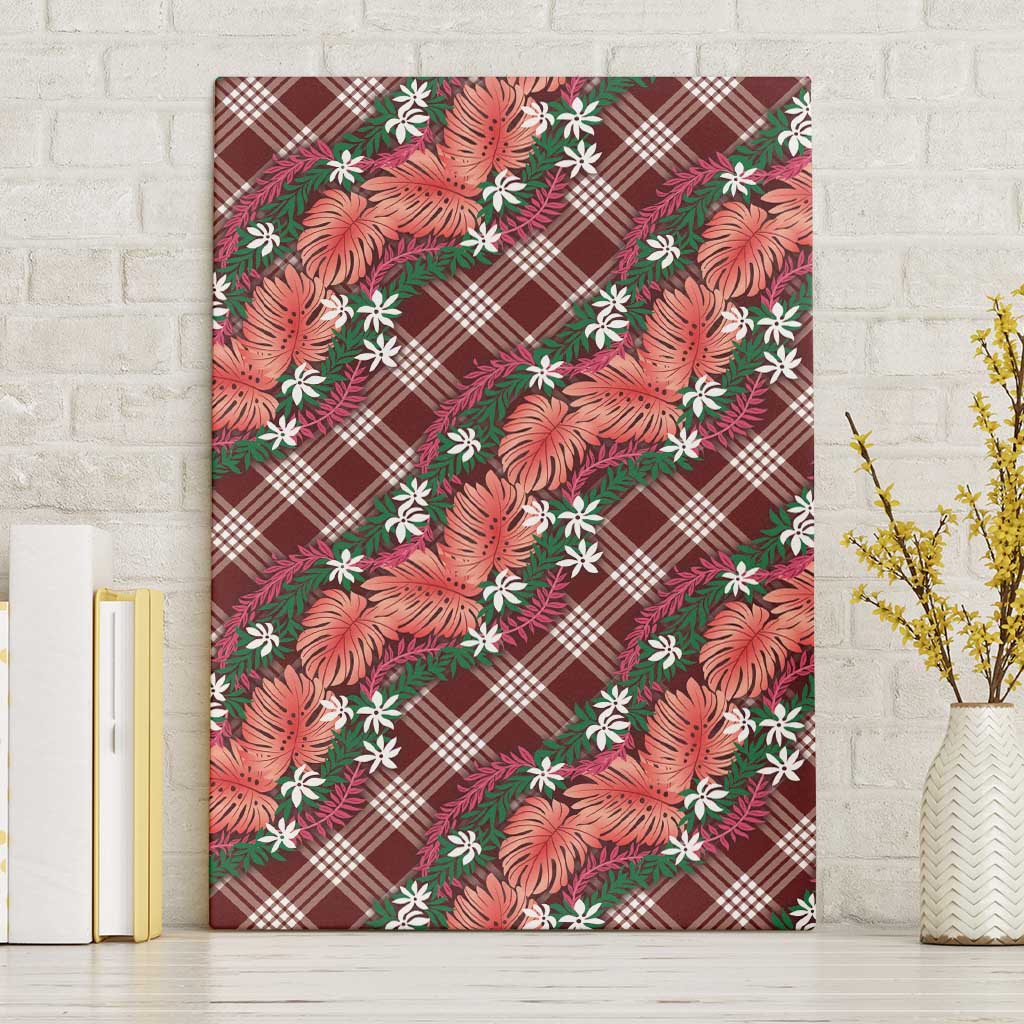 Polynesian Monstera Tiare Floral Canvas Wall Art Burgundy Tropical Plaid LT01 Without Frame Red - Polynesian Pride