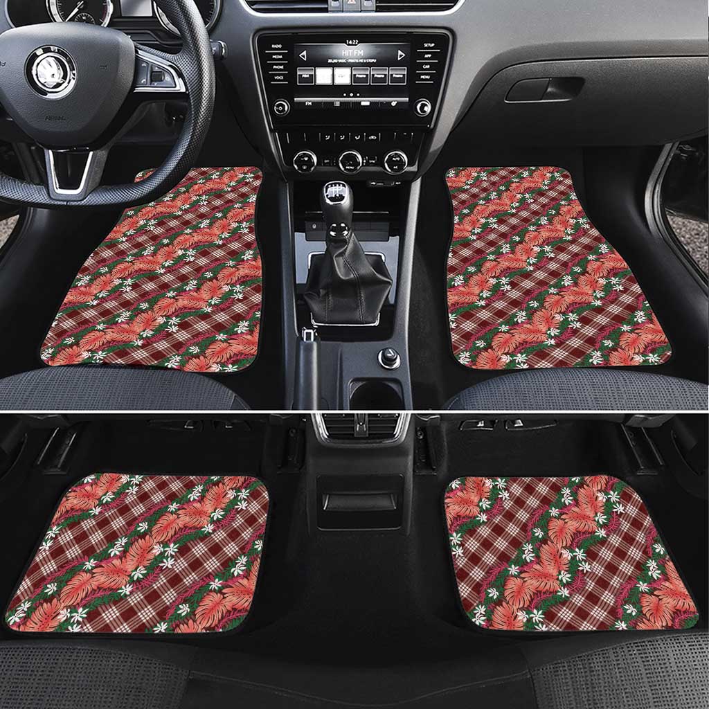 Polynesian Monstera Tiare Floral Car Mats Burgundy Tropical Plaid LT01 Set 4pcs Red - Polynesian Pride