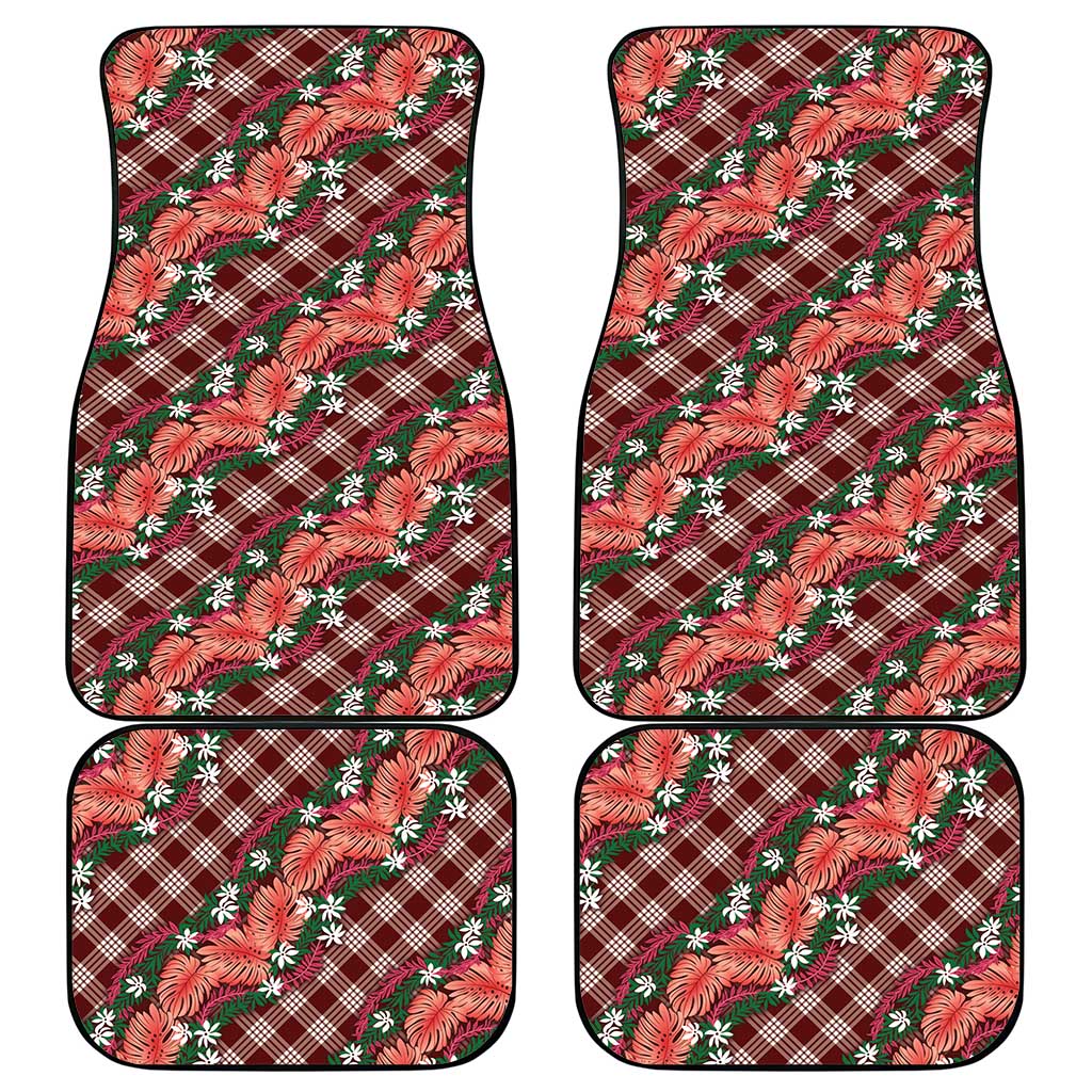 Polynesian Monstera Tiare Floral Car Mats Burgundy Tropical Plaid - Polynesian Pride
