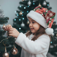 Polynesian Monstera Tiare Floral Christmas Santa Hat Burgundy Tropical Plaid - Polynesian Pride