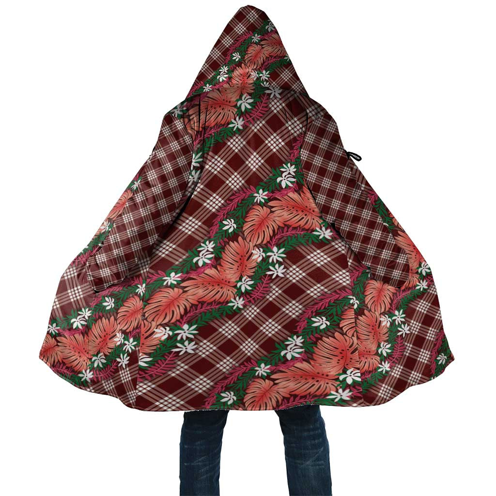 Polynesian Monstera Tiare Floral Cloak Burgundy Tropical Plaid LT01 Unisex Red - Polynesian Pride