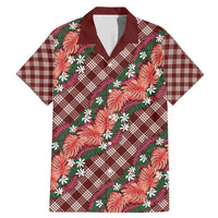 Polynesian Monstera Tiare Floral Family Matching Mermaid Dress and Hawaiian Shirt Burgundy Tropical Plaid - Polynesian Pride