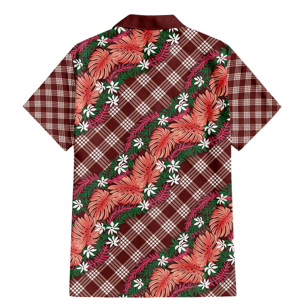 Polynesian Monstera Tiare Floral Family Matching Mermaid Dress and Hawaiian Shirt Burgundy Tropical Plaid - Polynesian Pride
