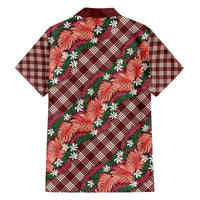 Polynesian Monstera Tiare Floral Family Matching Off The Shoulder Long Sleeve Dress and Hawaiian Shirt Burgundy Tropical Plaid - Polynesian Pride