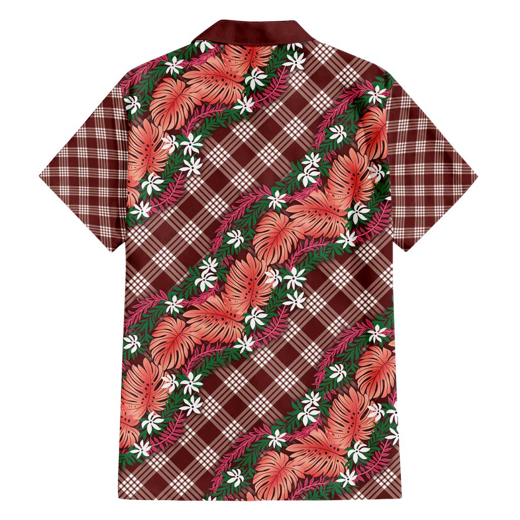 Polynesian Monstera Tiare Floral Family Matching Tank Maxi Dress and Hawaiian Shirt Burgundy Tropical Plaid - Polynesian Pride