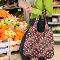 Polynesian Monstera Tiare Floral Grocery Bag Burgundy Tropical Plaid - Polynesian Pride