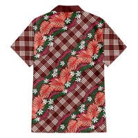 Polynesian Monstera Tiare Floral Hawaiian Shirt Burgundy Tropical Plaid - Polynesian Pride