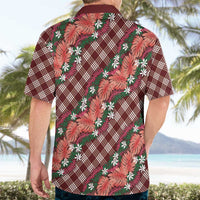 Polynesian Monstera Tiare Floral Hawaiian Shirt Burgundy Tropical Plaid - Polynesian Pride