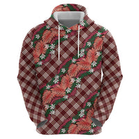 Polynesian Monstera Tiare Floral Hoodie Burgundy Tropical Plaid - Polynesian Pride