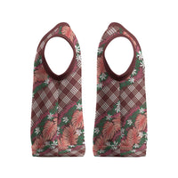 Polynesian Monstera Tiare Floral Christmas Knitted V-Neck Vest Burgundy Tropical Plaid - Polynesian Pride
