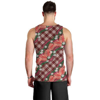 Polynesian Monstera Tiare Floral Men Tank Top Burgundy Tropical Plaid - Polynesian Pride