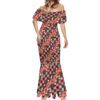 Polynesian Monstera Tiare Floral Mermaid Dress Burgundy Tropical Plaid - Polynesian Pride