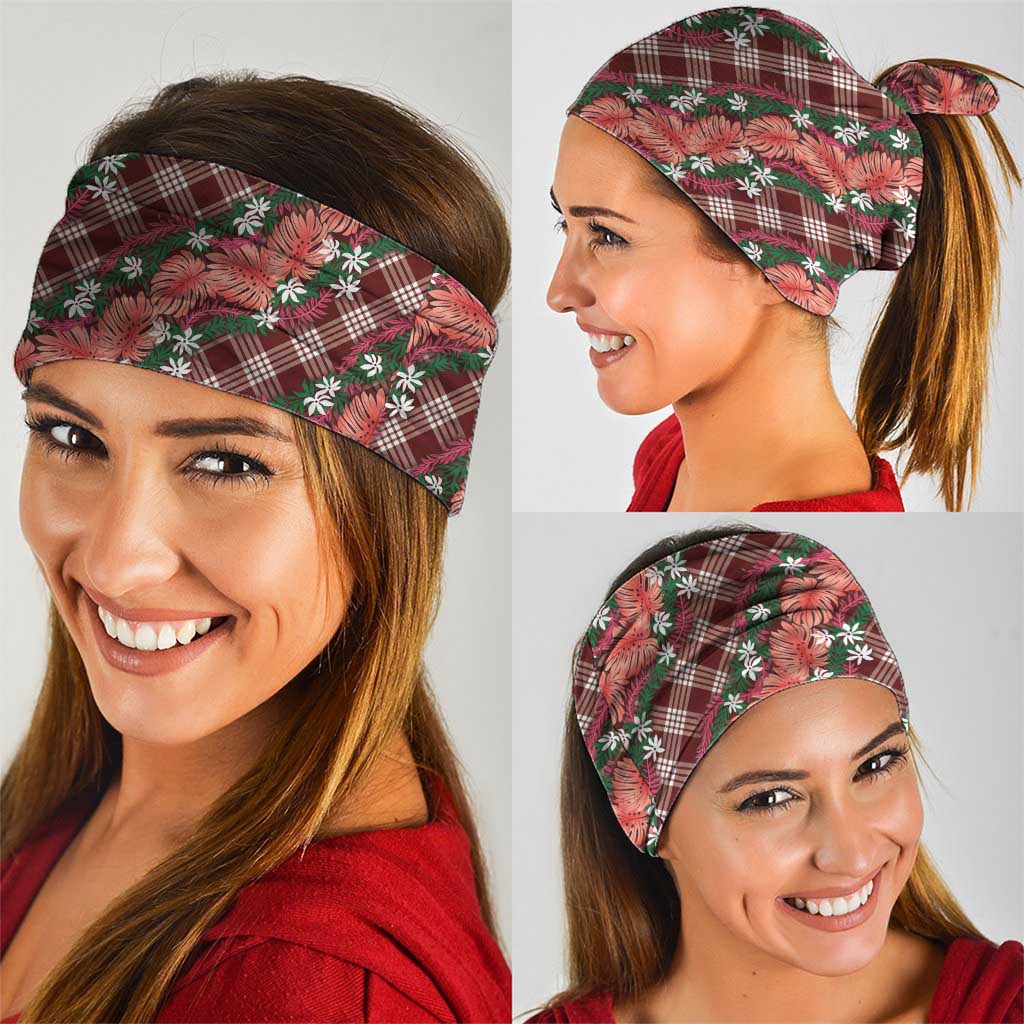 Polynesian Monstera Tiare Floral Neck Gaiter Burgundy Tropical Plaid - Polynesian Pride