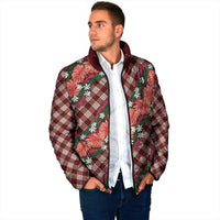 Polynesian Monstera Tiare Floral Padded Jacket Burgundy Tropical Plaid - Polynesian Pride