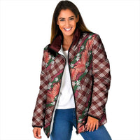 Polynesian Monstera Tiare Floral Padded Jacket Burgundy Tropical Plaid - Polynesian Pride
