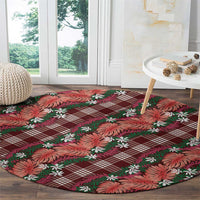 Polynesian Monstera Tiare Floral Round Carpet Burgundy Tropical Plaid - Polynesian Pride