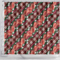 Polynesian Monstera Tiare Floral Shower Curtain Burgundy Tropical Plaid - Polynesian Pride