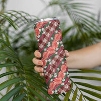 Polynesian Monstera Tiare Floral Skinny Tumbler Burgundy Tropical Plaid - Polynesian Pride