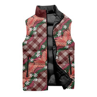 Polynesian Monstera Tiare Floral Sleeveless Puffer Jacket Burgundy Tropical Plaid - Polynesian Pride