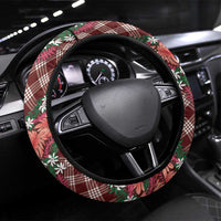 Polynesian Monstera Tiare Floral Steering Wheel Cover Burgundy Tropical Plaid - Polynesian Pride