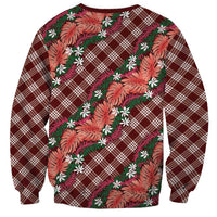 Polynesian Monstera Tiare Floral Sweatshirt Burgundy Tropical Plaid - Polynesian Pride