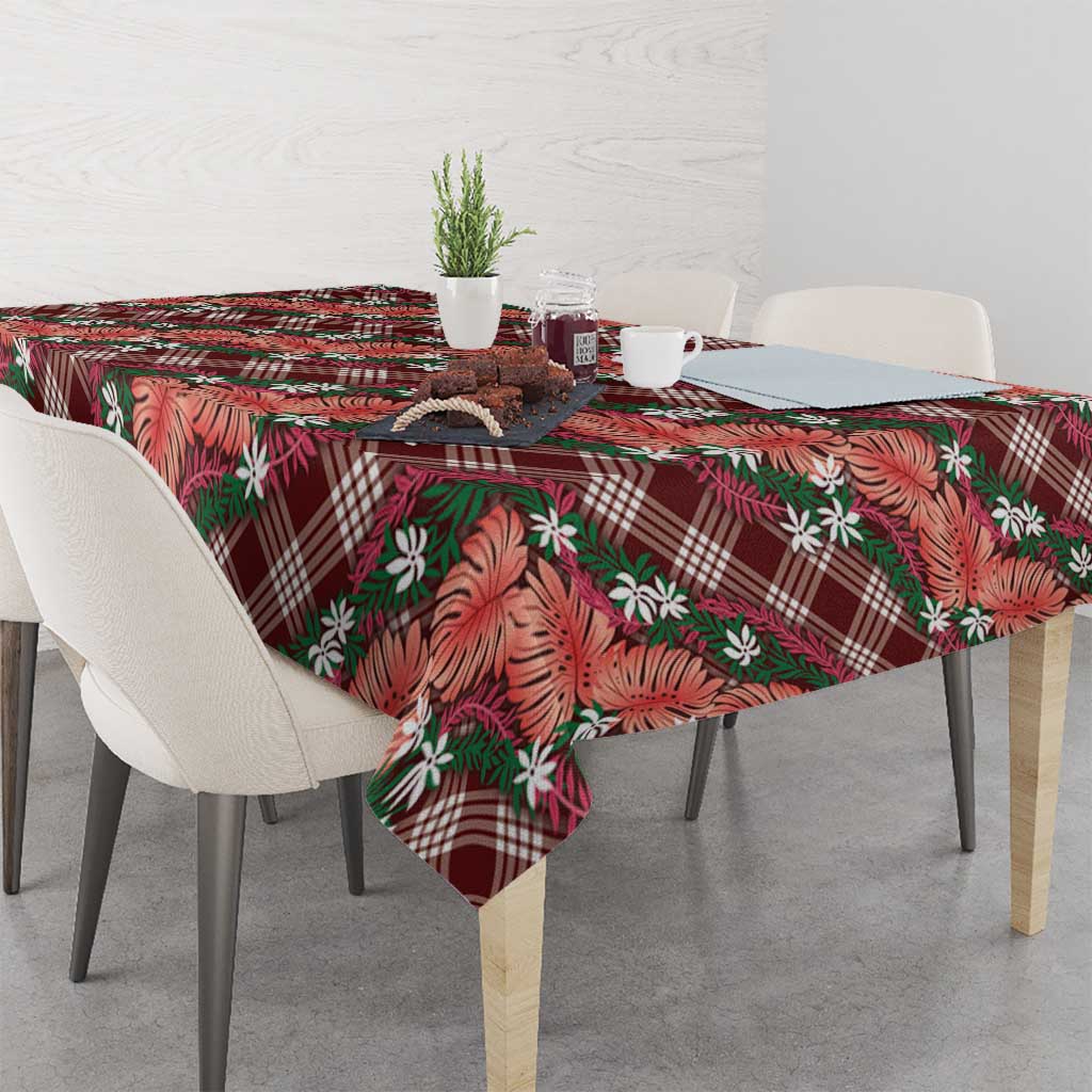 Polynesian Monstera Tiare Floral Tablecloth Burgundy Tropical Plaid - Polynesian Pride
