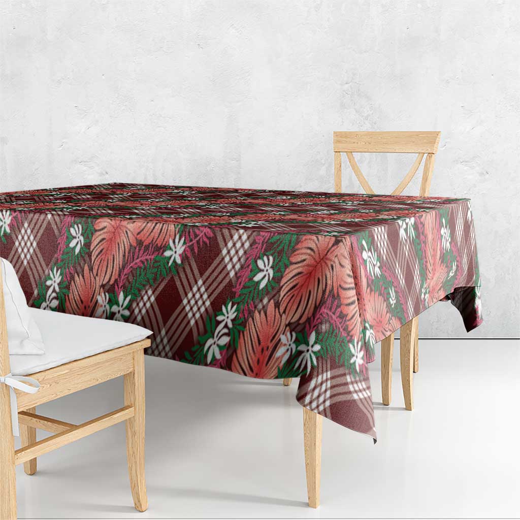 Polynesian Monstera Tiare Floral Tablecloth Burgundy Tropical Plaid - Polynesian Pride