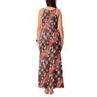 Polynesian Monstera Tiare Floral Tank Maxi Dress Burgundy Tropical Plaid - Polynesian Pride
