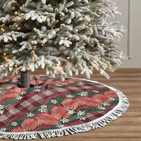 Polynesian Monstera Tiare Floral Tree Skirt Burgundy Tropical Plaid - Polynesian Pride
