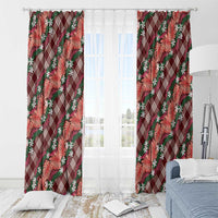 Polynesian Monstera Tiare Floral Window Curtain Burgundy Tropical Plaid - Polynesian Pride
